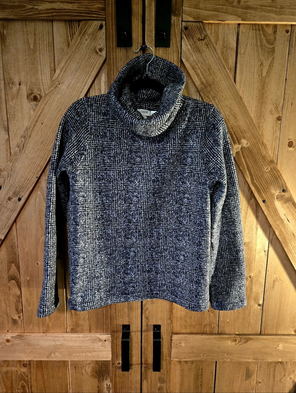 J. Crew Navy and White Plaid Cowl Neck Sweater Pullover S